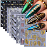 3D Self-Adhesive Nail Decals Spooky Cute Designs Metallic Gold Silver – Birthday Gift for Her Best Friend Mom Daughter Sister